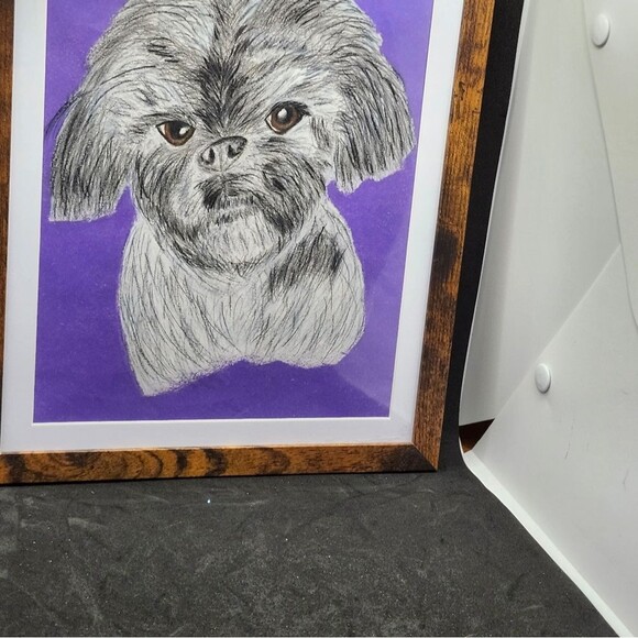 Hand Crafted Shih-Tzu Dog Colored Pencil Drawing Framed 9x11" - Picture 13 of 16